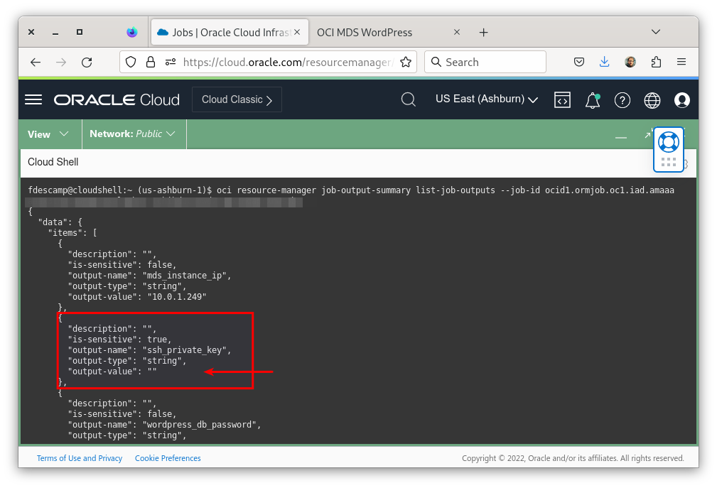 Cloud Shell Stack Jobs Output