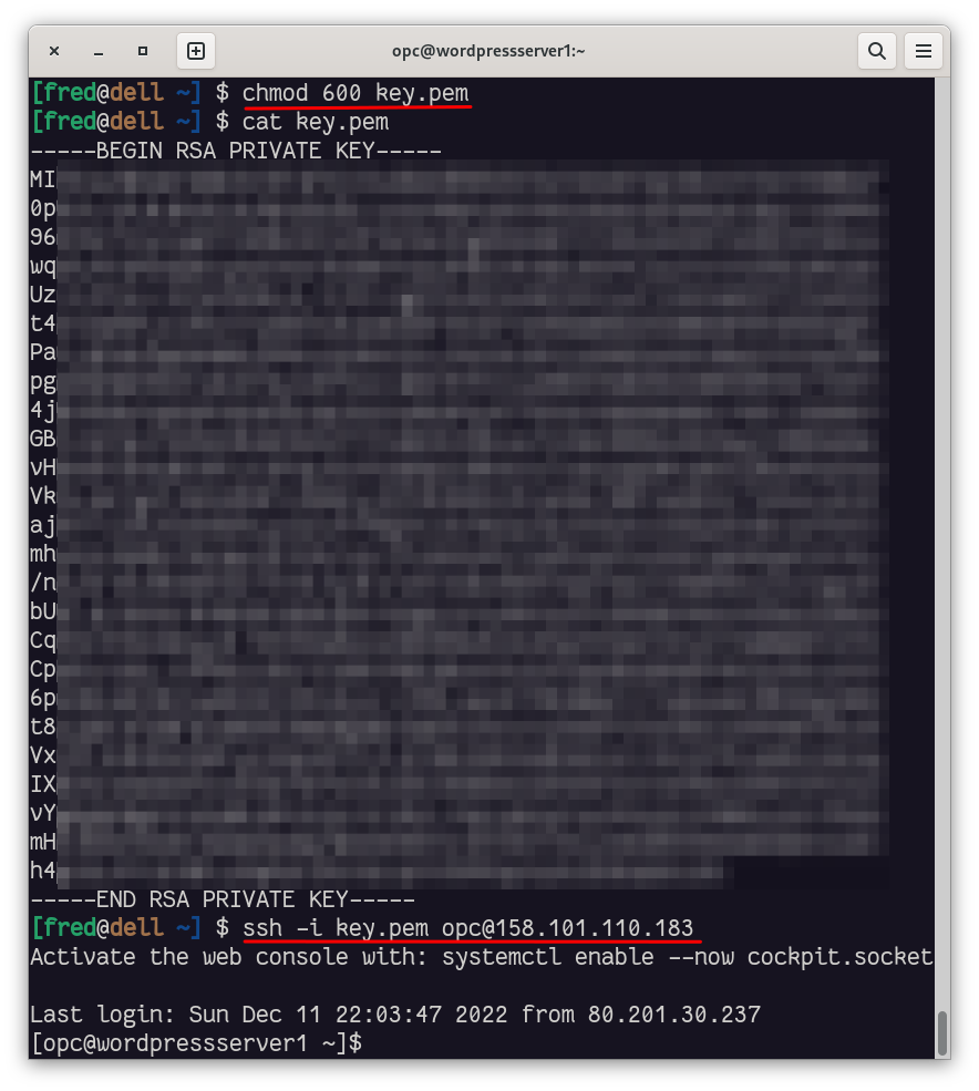 ssh connection to the compute instance