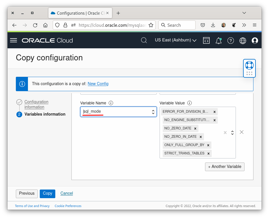 OCI MySQL DB Configuration