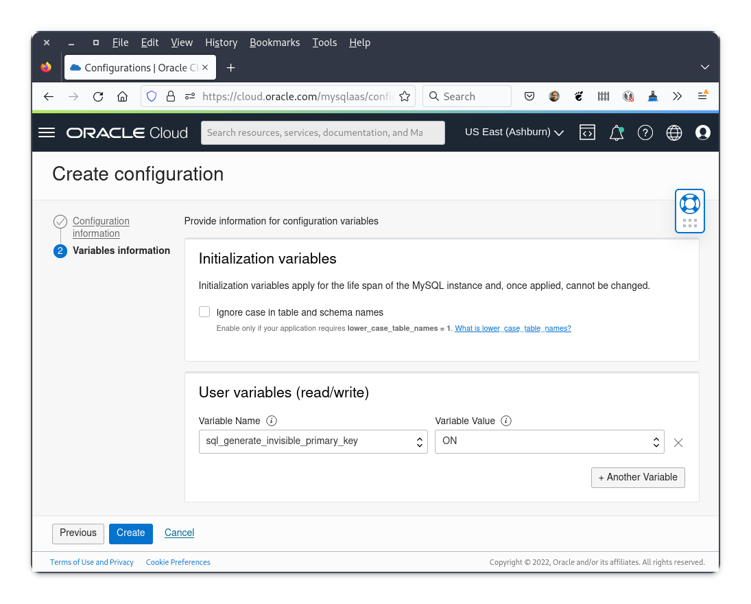 OCI DB Instance Configuration