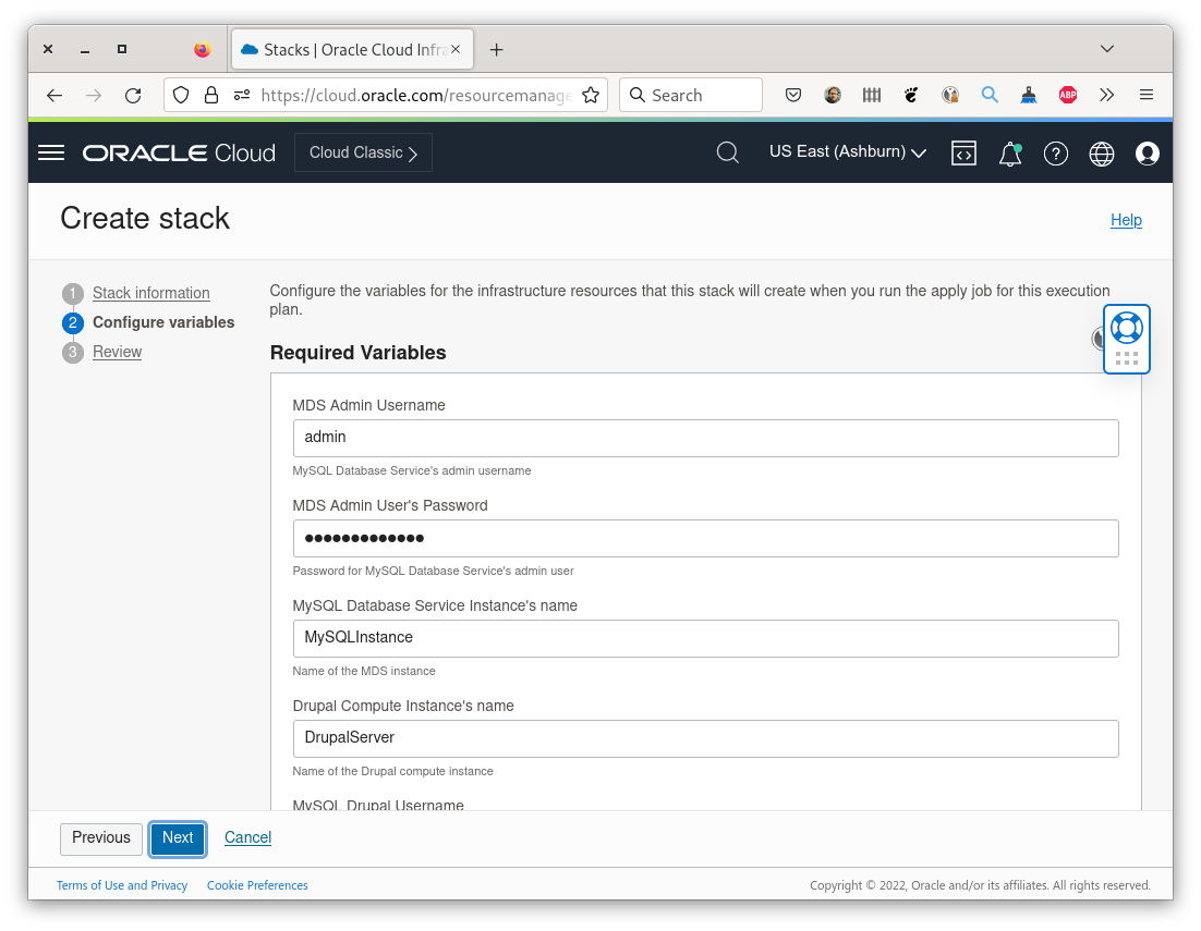 Stack Creation - Required Variables