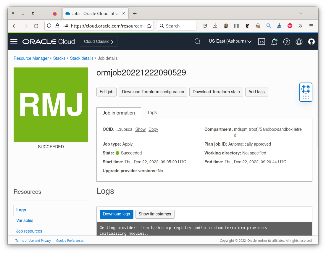 Resource Manager Stack Job Details