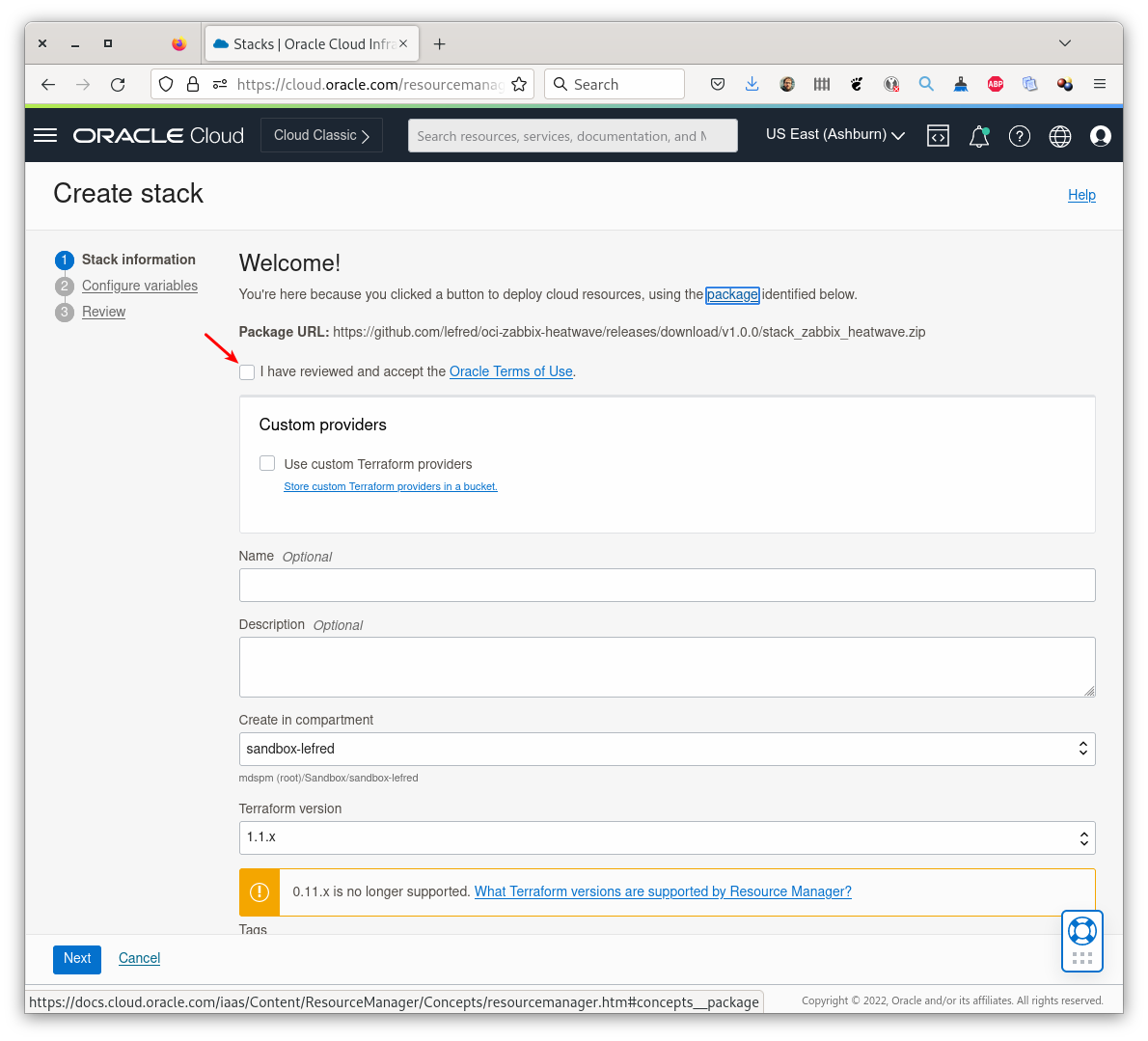 Create Stack - Step 1