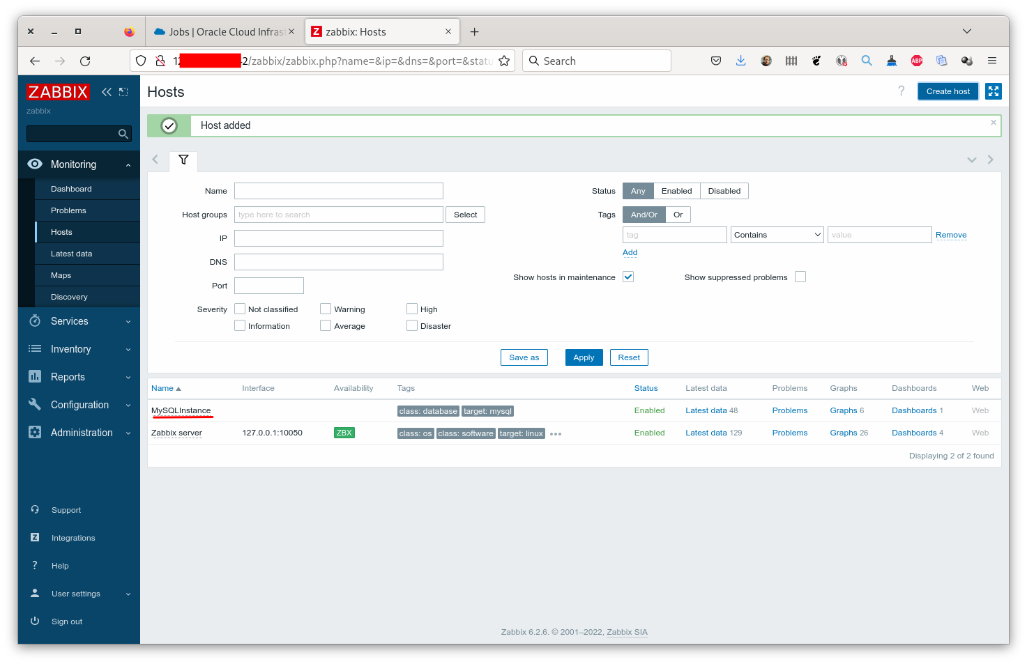 MySQL Instance Host in Zabbix