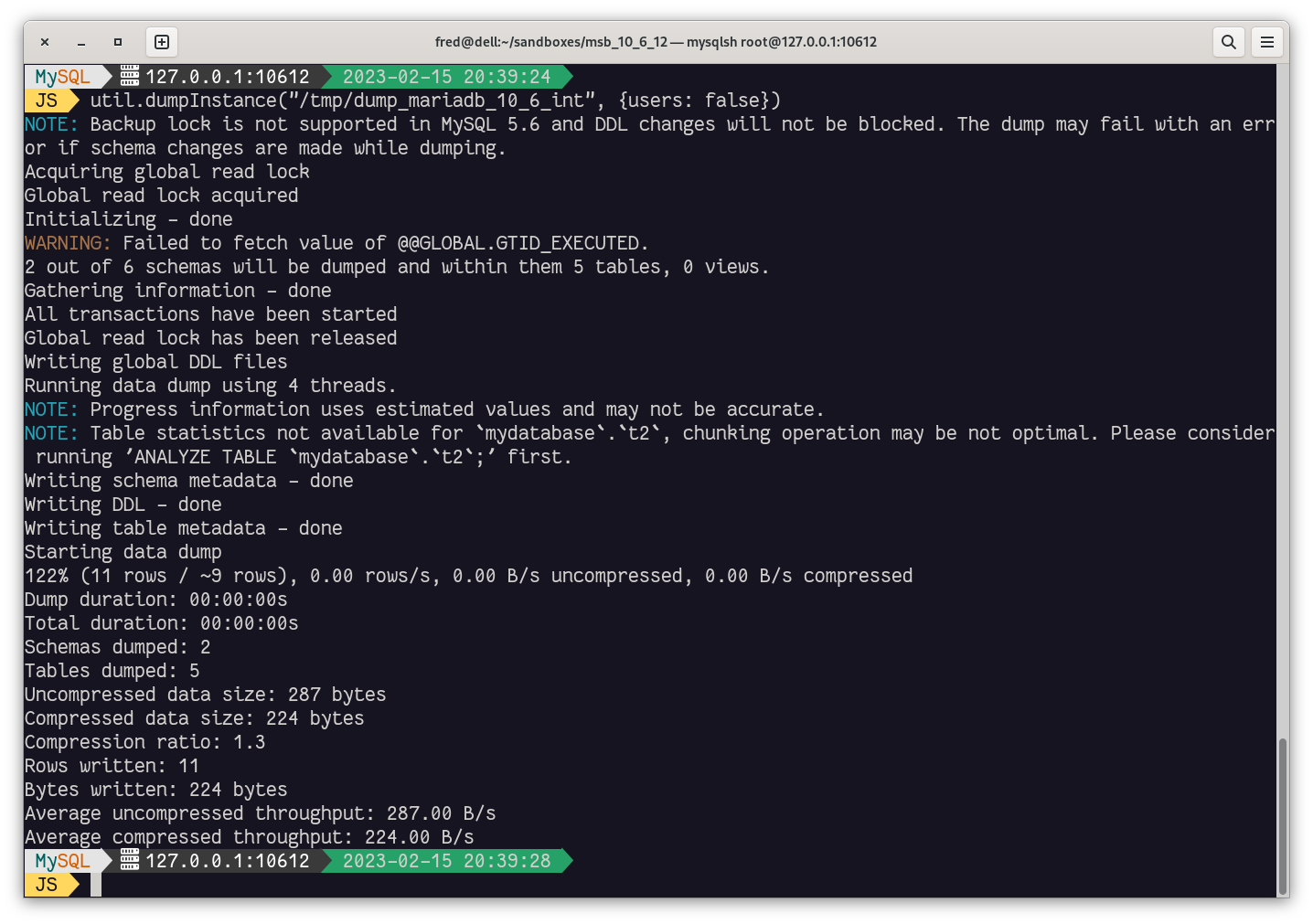MySQL Shell dumpInstance()