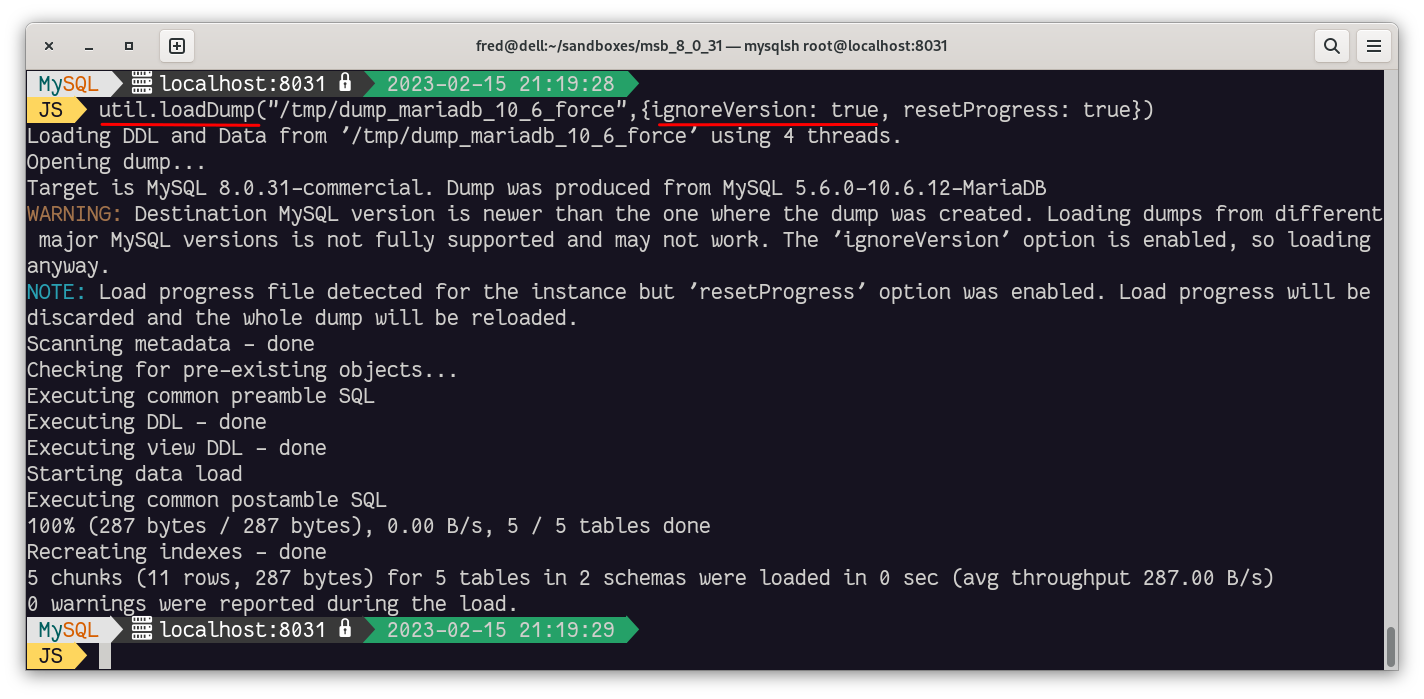 MySQL Shell loadDump()