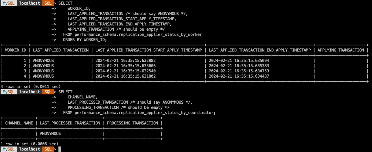 Showing that NDB multi threaded applier has applied rows to replica cluster