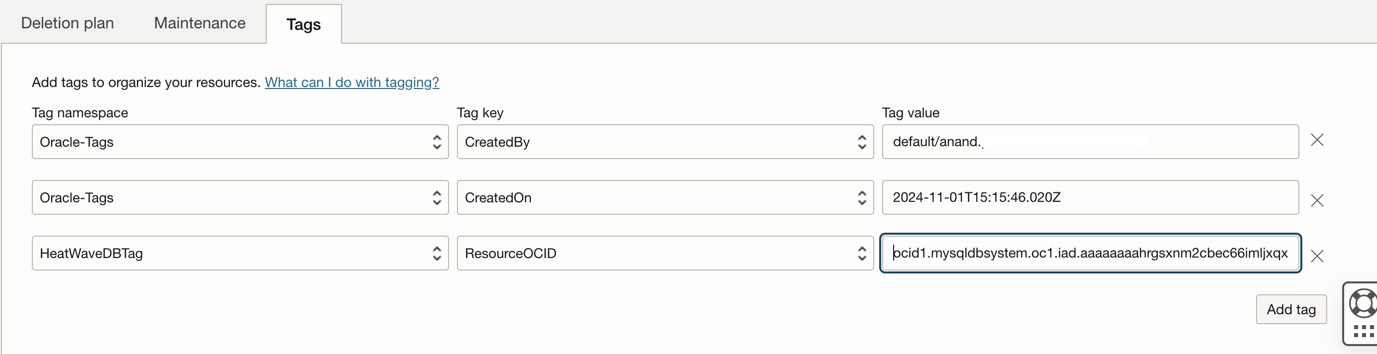 Tagging HeatWave MySQL with a Cost Tag
