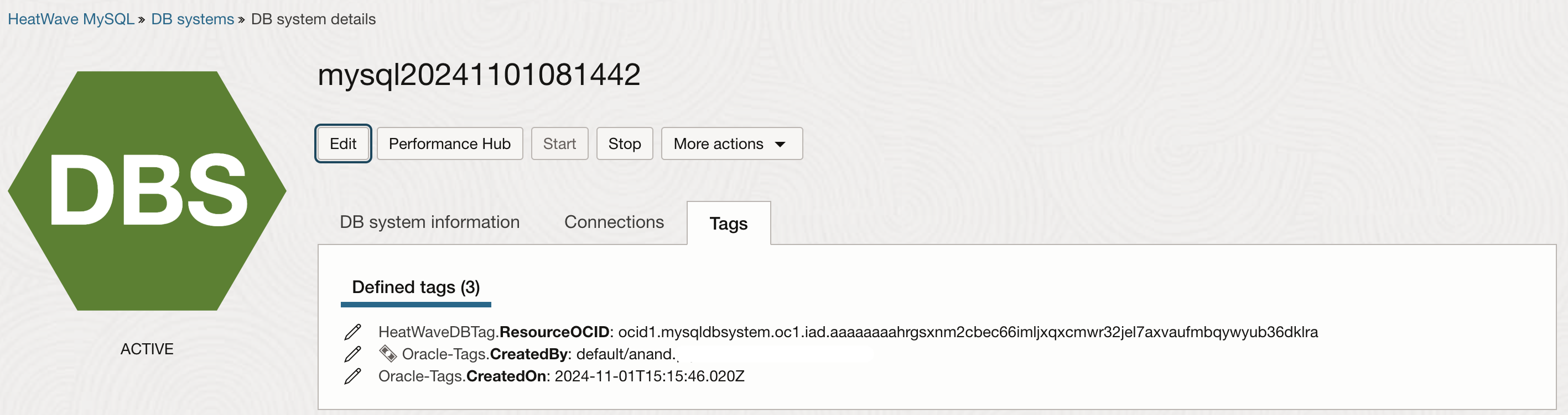 Showing new cost tags on HeatWave MySQL