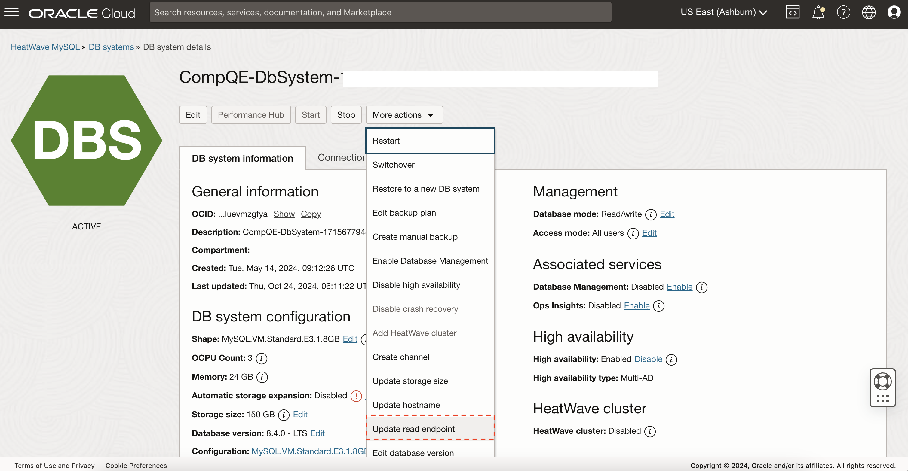 Figure 5. DB system details page