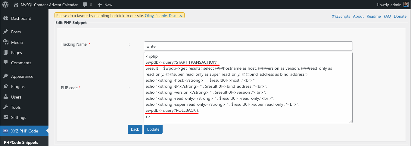 PHP Snippet - transaction