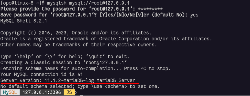 MySQL Shell connection to MariaDB