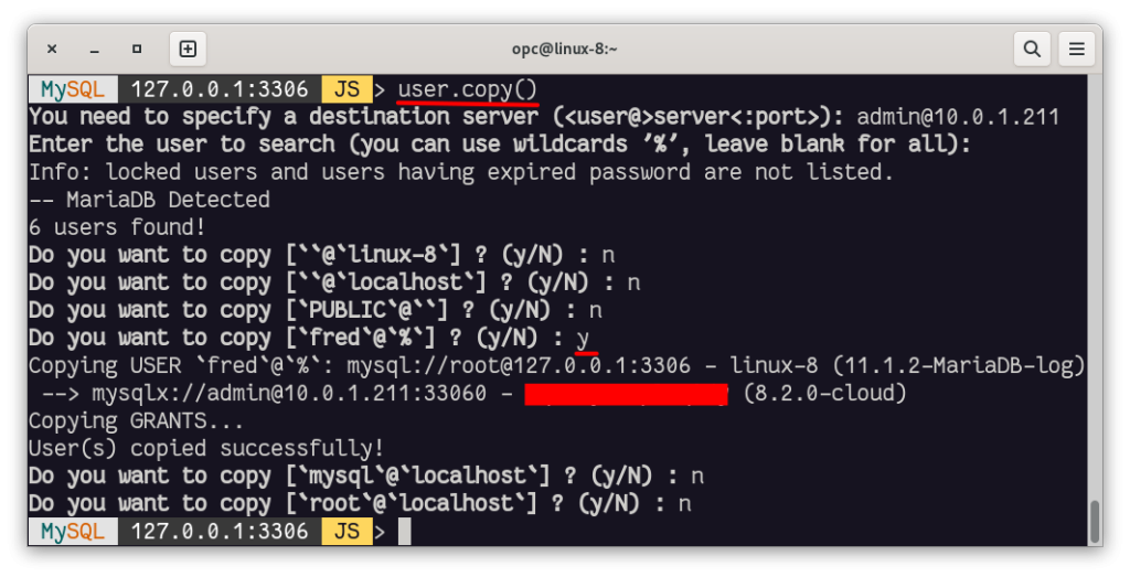 MySQL Shell user.copy()