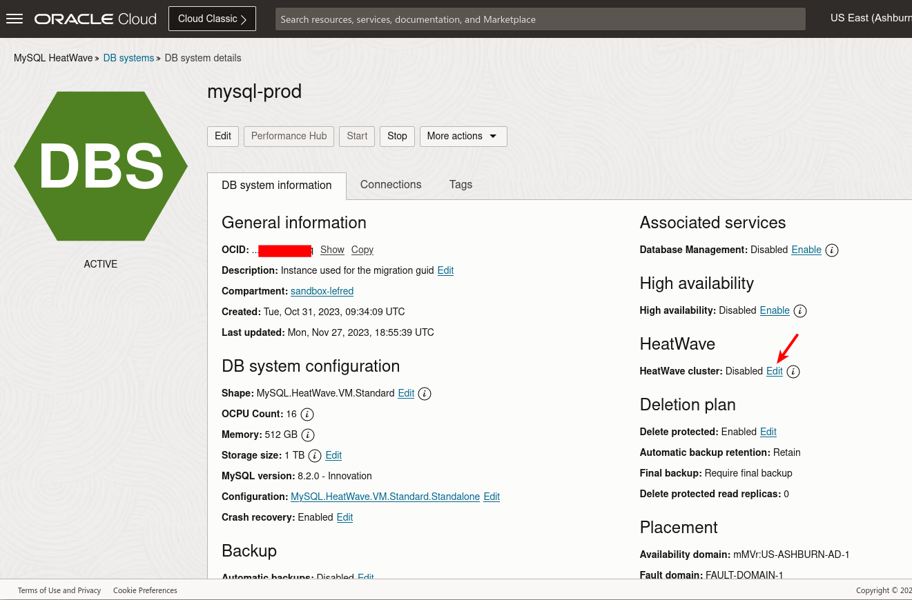 OCI Console - HeatWave