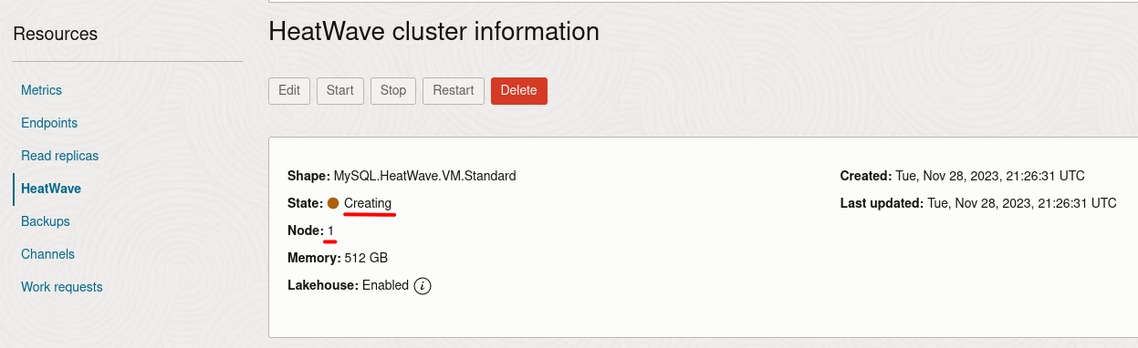 OCI Console - HeatWave 3