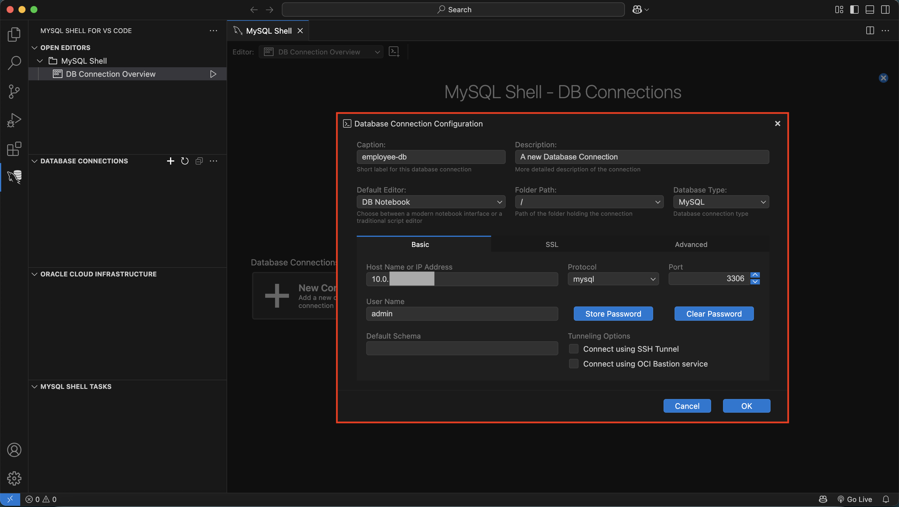 Fill in the connection details