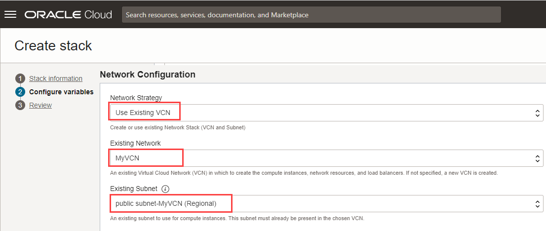 Stack network configuration