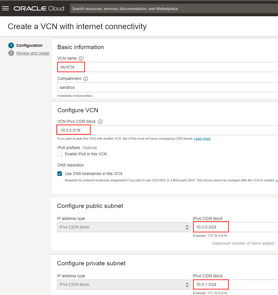 Create vcn