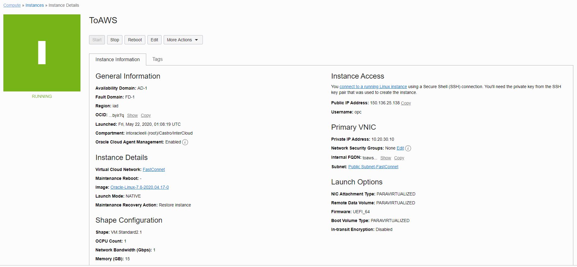 OCI FastConnect details