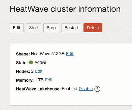 HeatWave cluster information