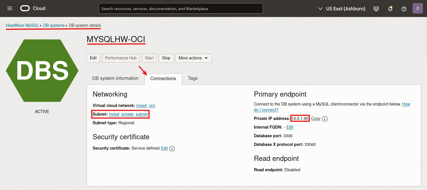 MySQL HeatWave Instance's IP