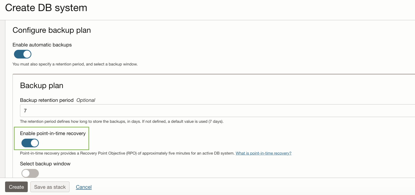 Enable PITR on a DB system