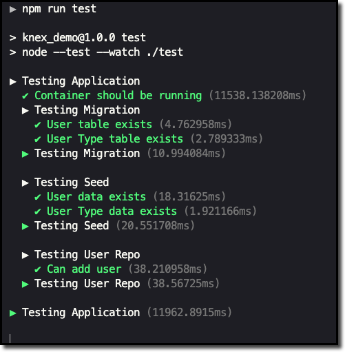 Test result with --watch