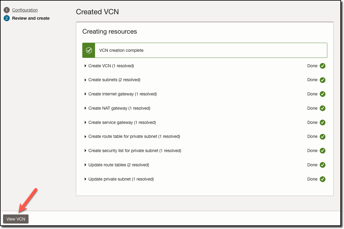 VCN Wizard Step 6