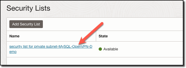 VCN Private Subnet Security List