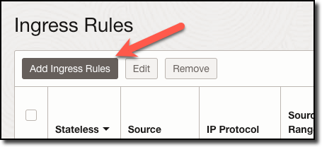 VCN Private Subnet Ingress Rules Button