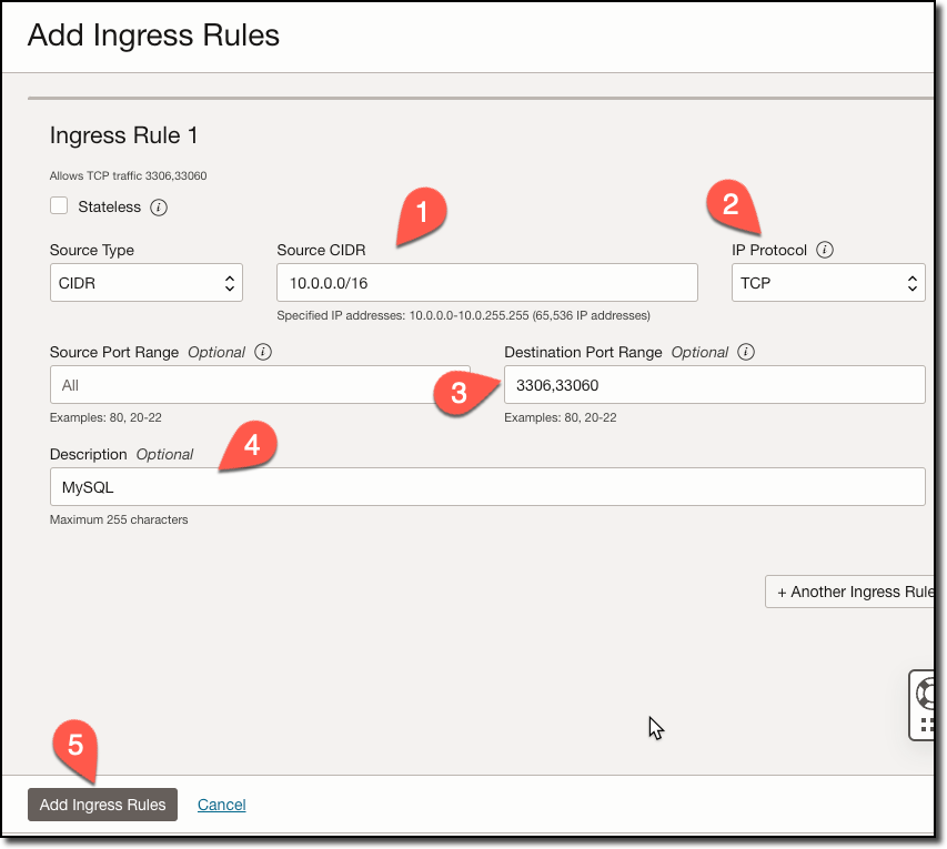 VCN Private Subnet Ingress Rules