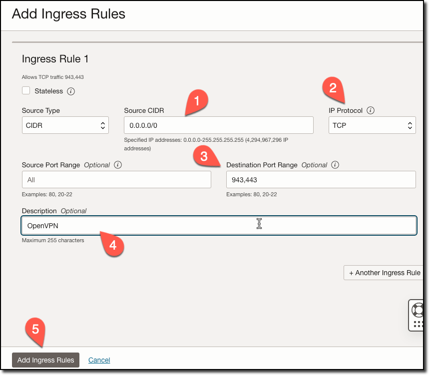 VCN Public Subnet Ingress Rules