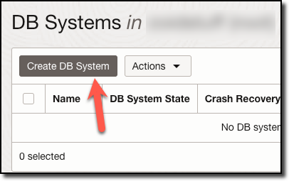MySQL Create DB System Button