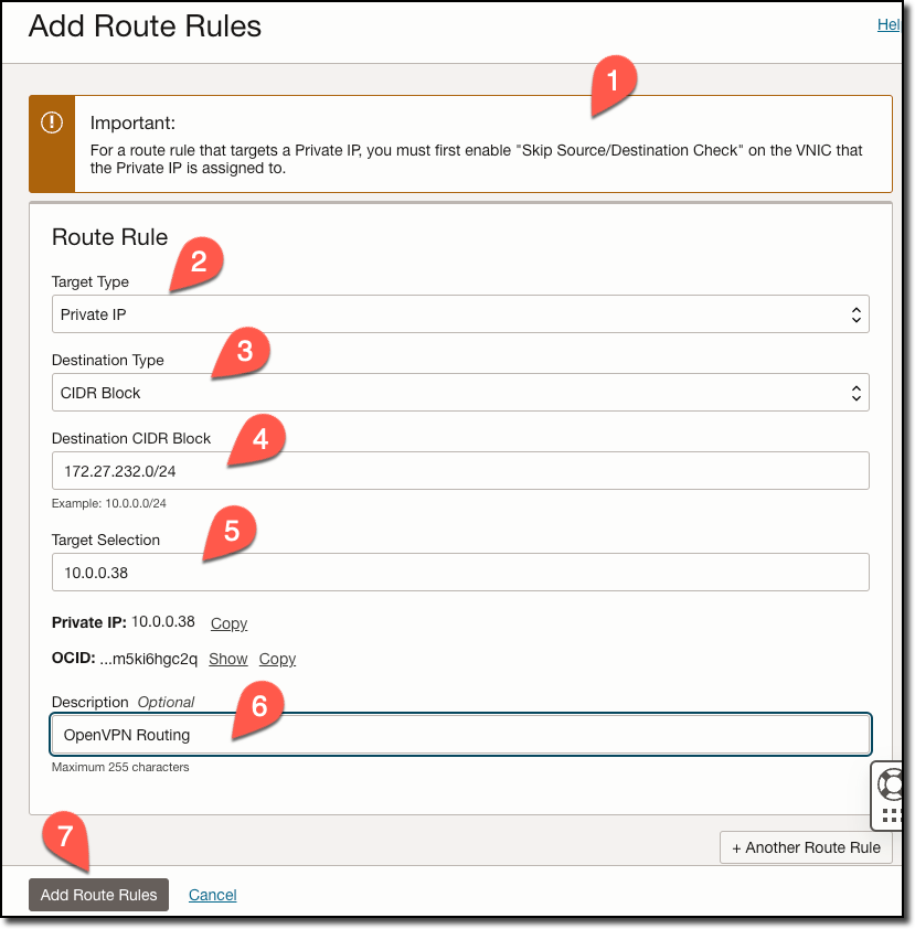 Add Route Rules Form