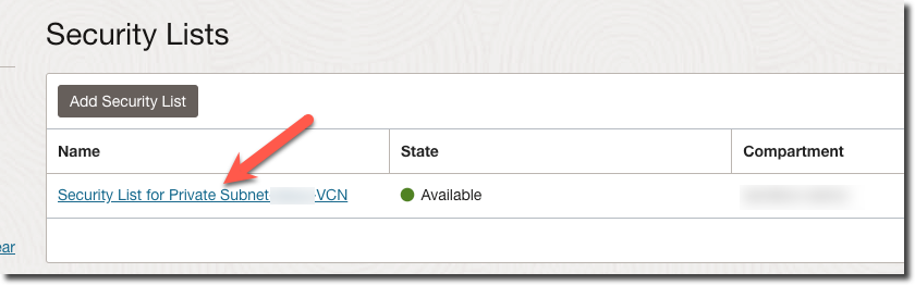 Subnet Security List