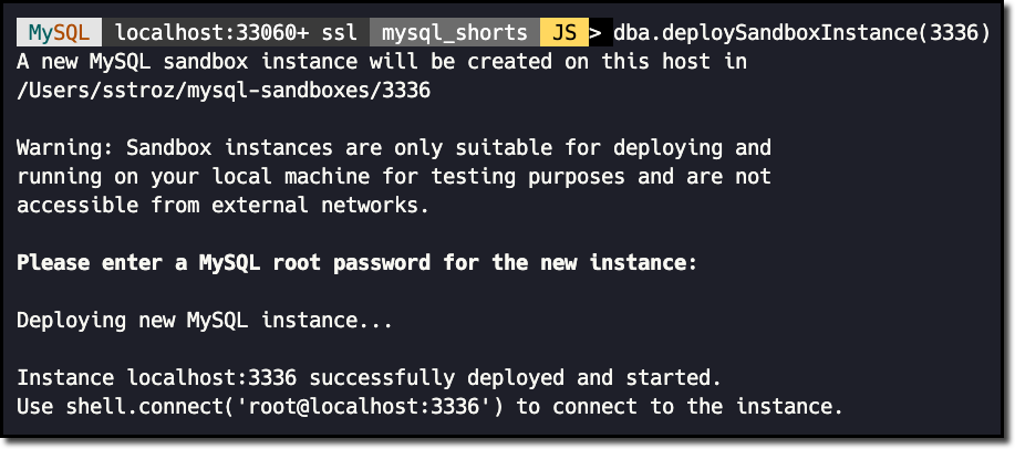Messages from creating a sandbox instance
