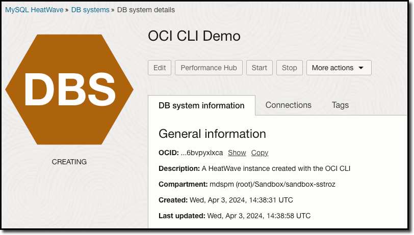 Oracle Cloud MySQl Database System Progress