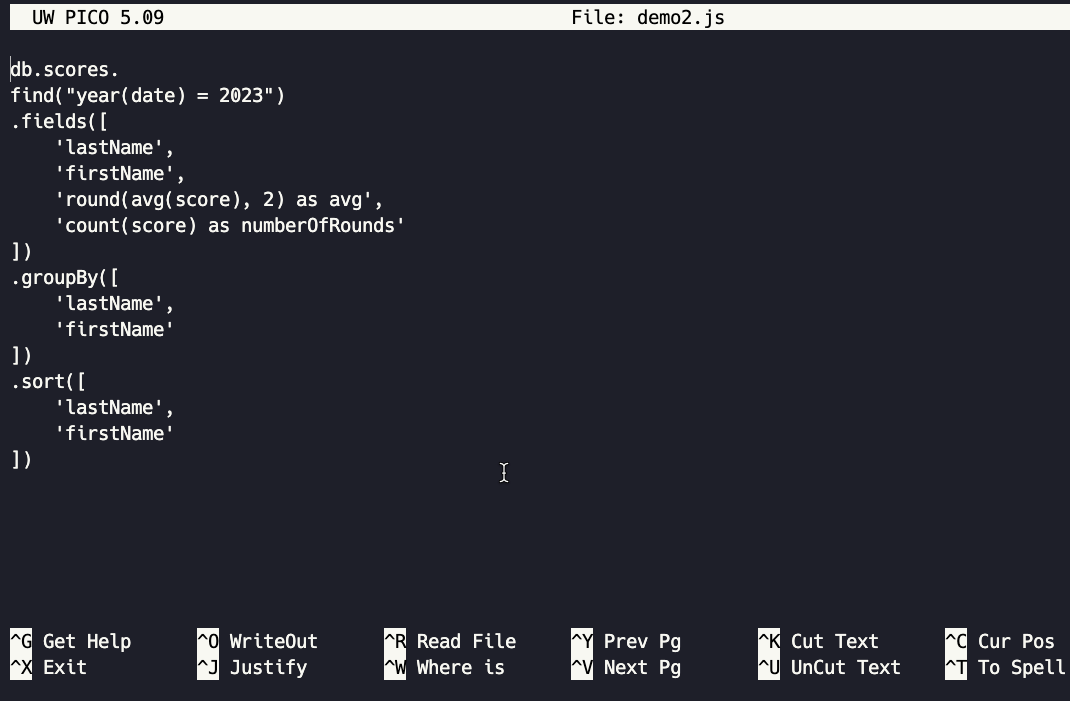 JavaScript code displayed in Nano
