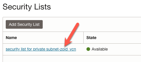 Subnet Details - security list