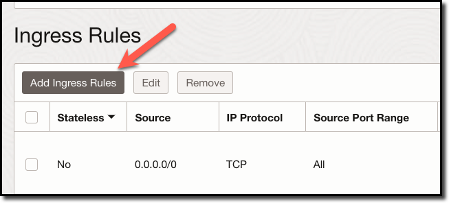 Add Ingress Rules Button