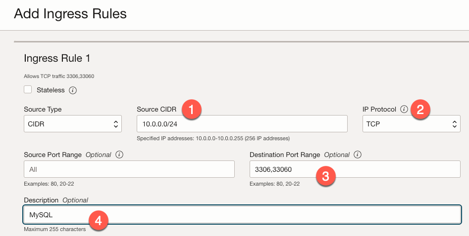 Add Ingress Rules form