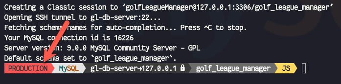 Production segment in MySQL Shell prompt