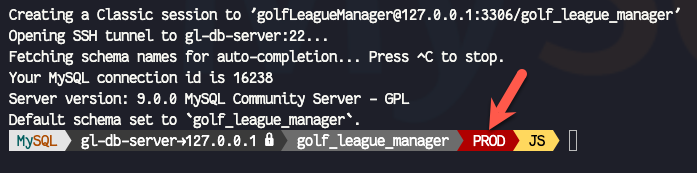 Properly positioned high contrast production segment in MySQL Shell prompt
