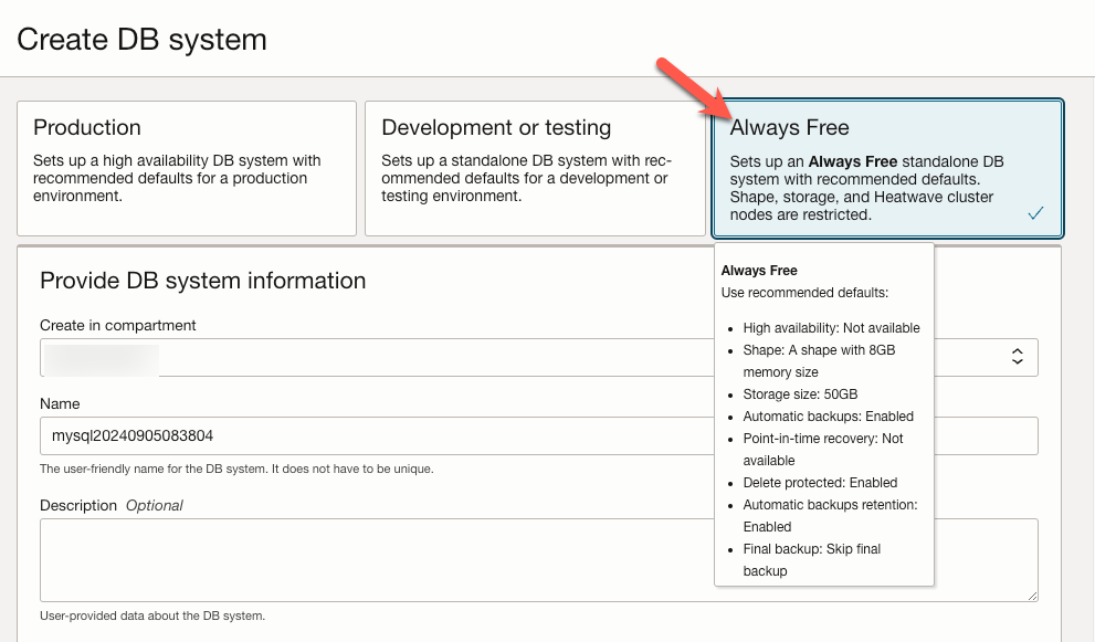 Create DB System Form part 1