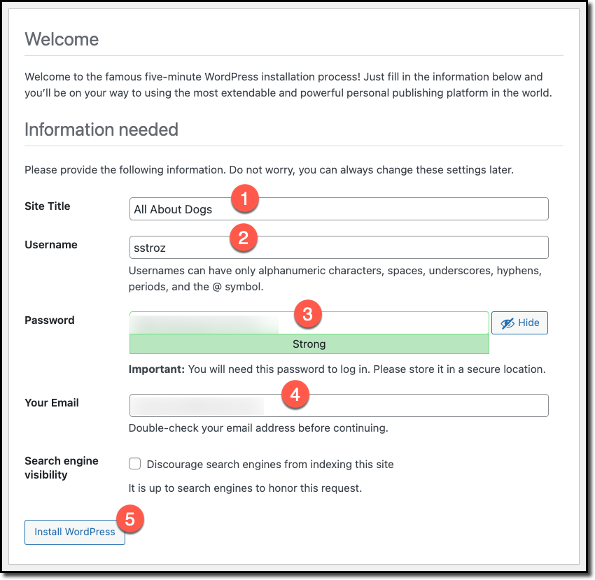 WordPress Install Form