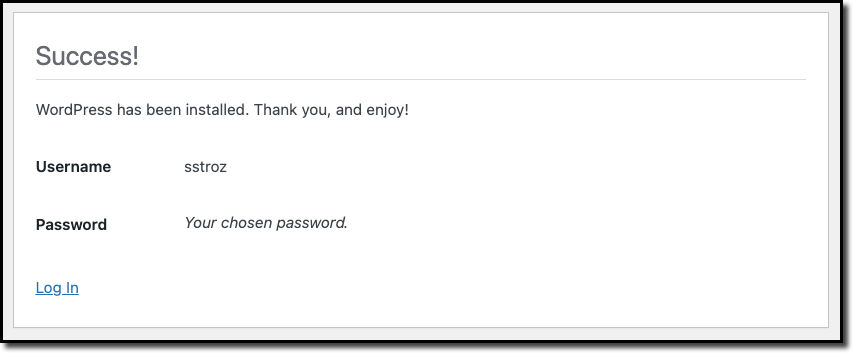 WordPress Install Success
