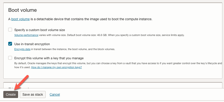 Create Compute Instance form - part 4