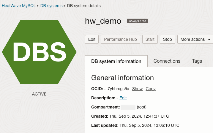 HeatWave MySQL instance running
