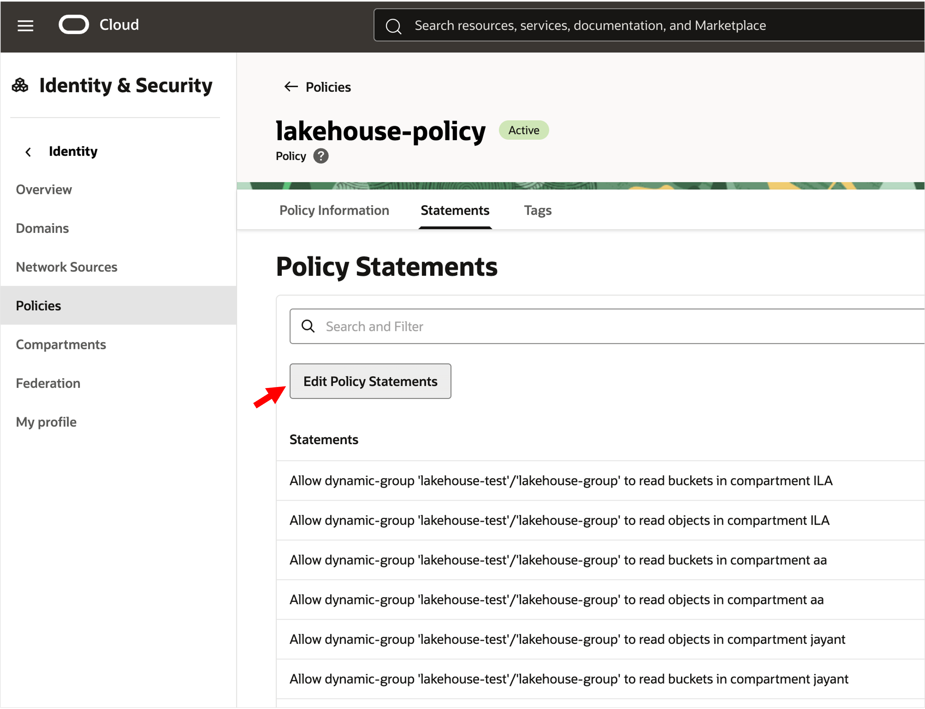Edit Policy statements