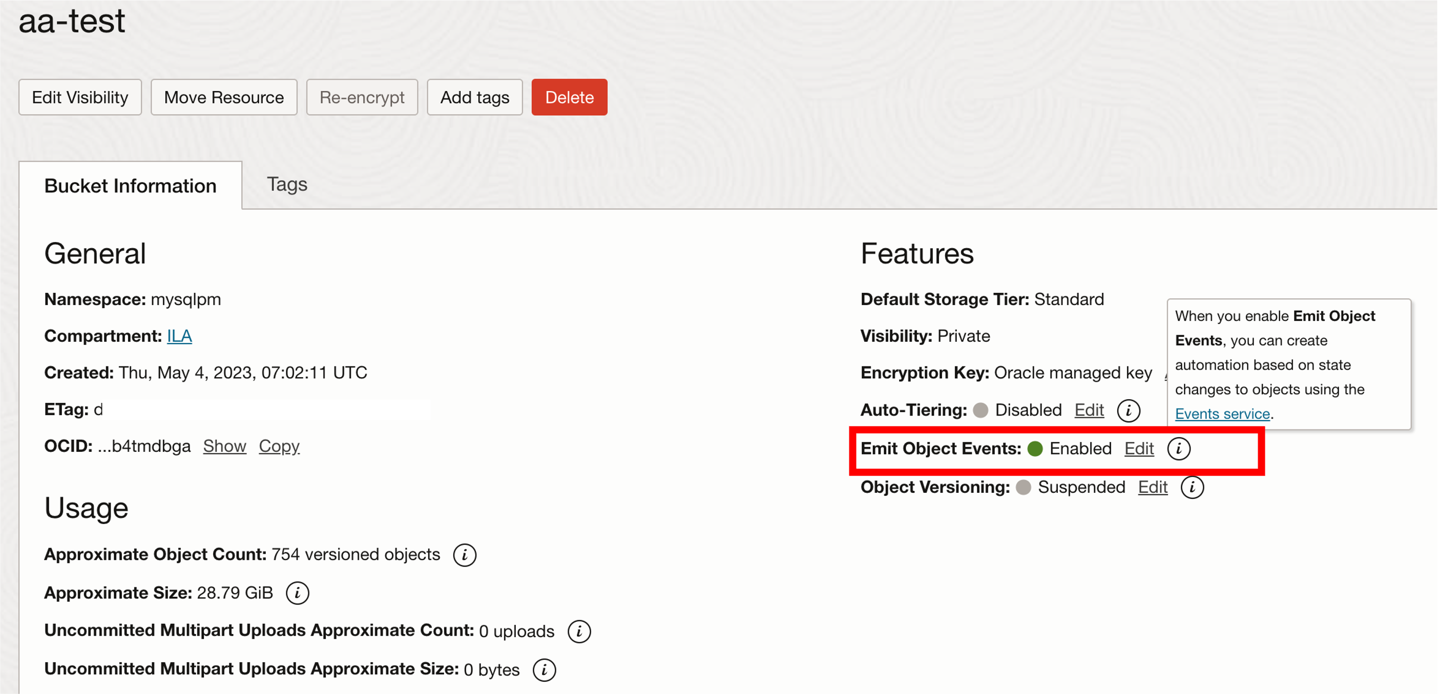 Enabling bucket for object events